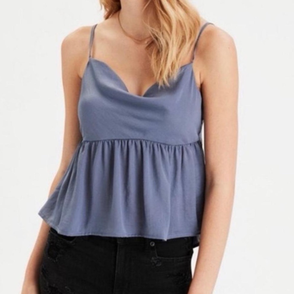 American‎ Eagle Outfitters Silky Grey Blue Tank Top Blouse Medium M